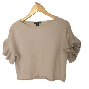 Saks Fifth Avenue Cream Ruffle Sleeve Sweater